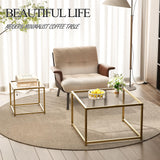 Nesting Coffee Table Set of 2, Gold Glass Coffee Tables, Square Center Coffee Table for Living Room,Nesting Tables with LED Lights for Home, Office, Bedroom, Tempered Glass-top with Sturdy Metal Frame Adompacat
