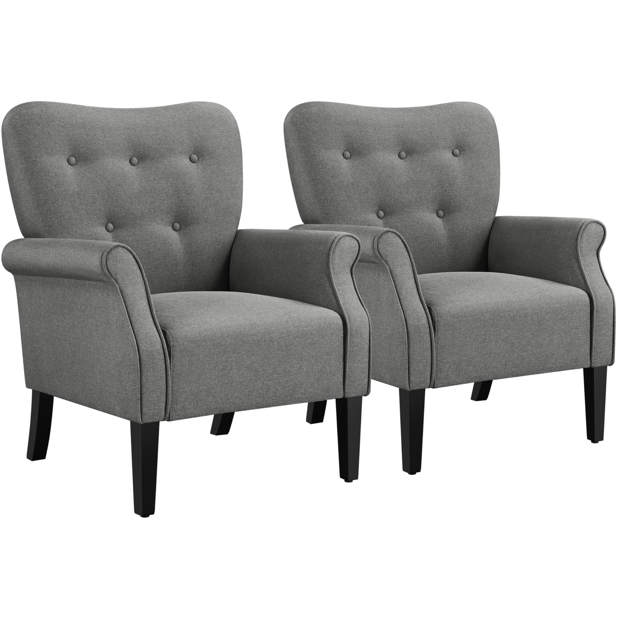 Yaheetech Modern Armchair, Mid Century Accent Chair with Sturdy Wood Legs and High Back for Small Space, Upholstered Fabric Sofa Club Chair for Living Room/Bedroom/Office, Set of 2, Dark Gray Yaheetech