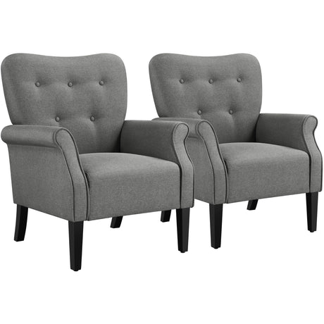 Yaheetech Modern Armchair, Mid Century Accent Chair with Sturdy Wood Legs and High Back for Small Space, Upholstered Fabric Sofa Club Chair for Living Room/Bedroom/Office, Set of 2, Dark Gray Yaheetech