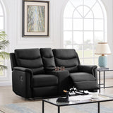 Ball & Cast 67" Comfy Living Room Sofa Set with 2 Recliners,Leather Adjustable Loveseat Couch W/ 2 Cup-Holder & Storage,2-Seater Motion Lounger Furniture for Home Theater Game Small Room Seating,Black Ball & Cast