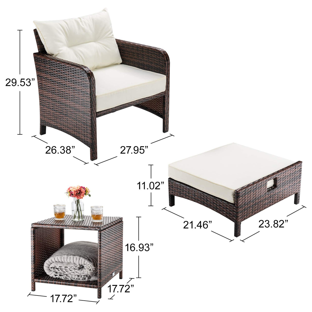 Pamapic 5 Pieces Wicker Patio Furniture Set Outdoor Patio Chairs with Ottomans Conversation Furniture with coffetable for Poorside Garden Balcony(Beige) Pamapic