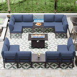 ASJMR Patio Furniture Set,15 Pieces Modern Outdoor Conversation Set w/43in Gas Fire Pit Table, Outdoor Metal Sectional Sofa with 55000 BTU Propane Fire Pit ASJMR