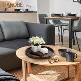 Hanobe Decorative Coffee Table Tray: Brown Wood Tray Round Rustic Wooden Trays Circle Farmhouse Centerpiece Candle Holder for Home Decor Ottoman Counter Display Living Room Organizer 12" Hanobe