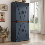 Hlivelood 71" Tall Kitchen Pantry,Farmhouse Storage Cabinet with Adjustable Shelves,Load-Bearing Steel Pipe,Farmhouse Pantry Cabinet with 4 Barn Doors,for Kitchen,Dining Room,Living Room(Blue) Hlivelood