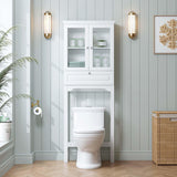 Spirich Over The Toilet Storage Cabinet with Muro Glass Doors, Over Toilet Bathroom Organizer with Tilt-Out Cube and Adjustable Shelf, White Spirich