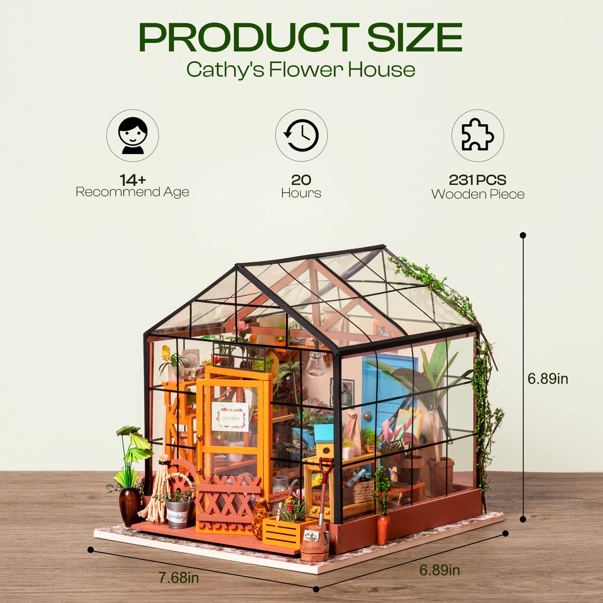 ROBOTIME DIY Dollhouse Wooden Miniature Furniture Kit Mini Green House with LED Best Birthday Gifts ROBOTIME