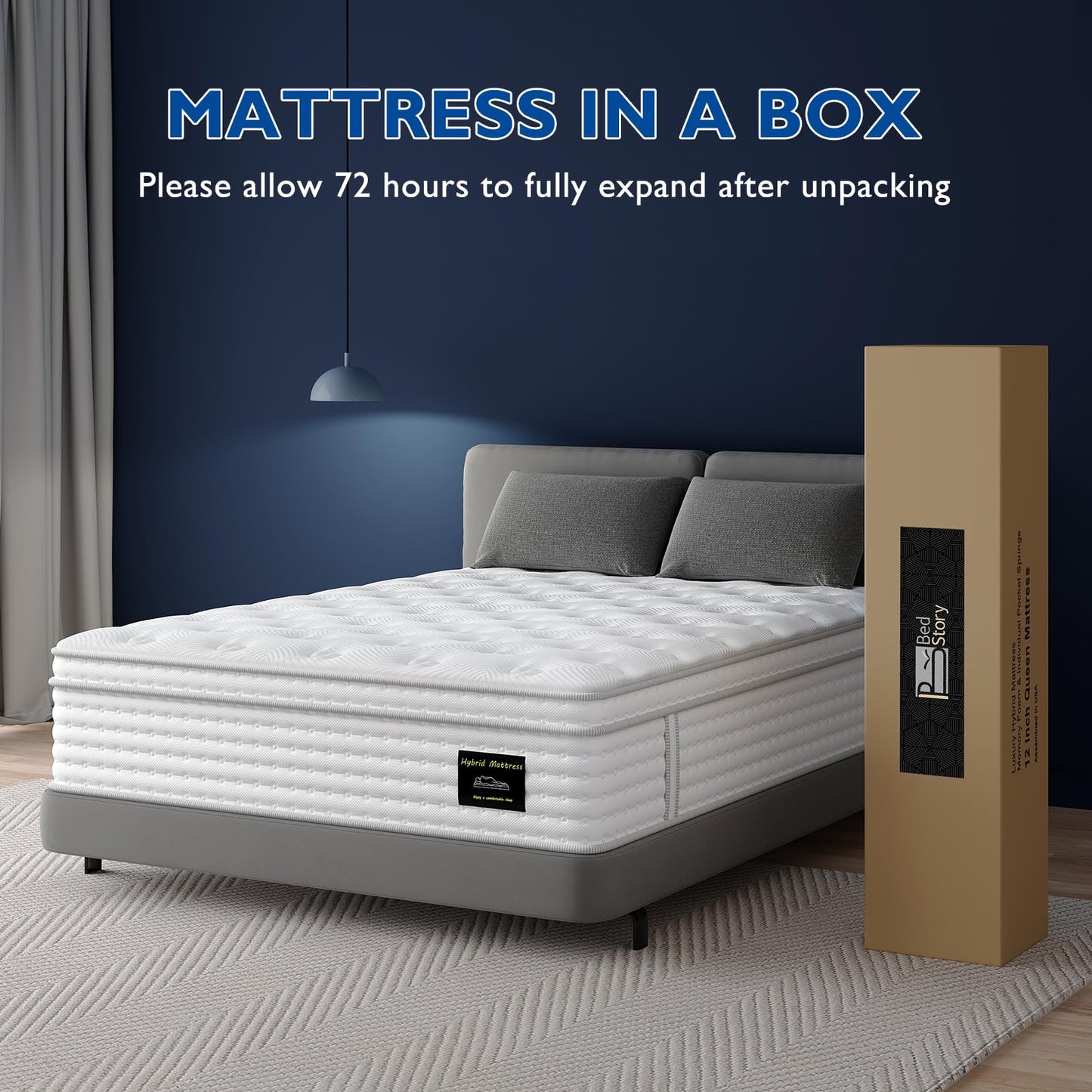 BedStory Queen Mattress - 14 Inch Hybrid Mattress in a Box - Individual Pocket Springs and Memory Foam for Pressure Relief and Motion Isolation - Medium Feel Mattress Queen, CertiPUR-US