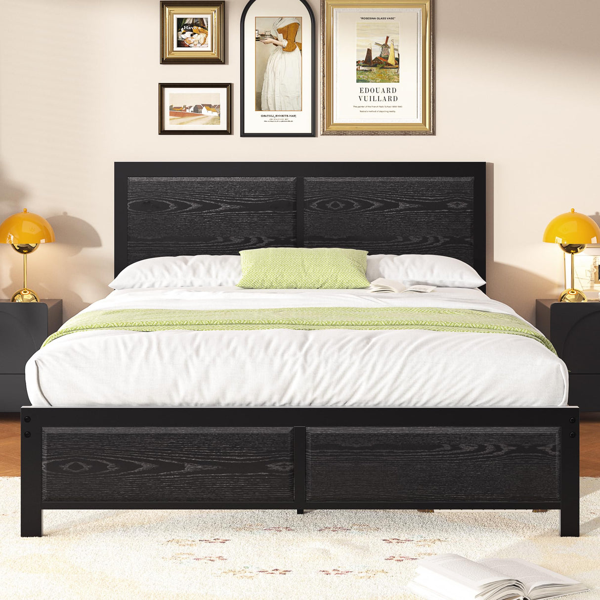 VECELO Full Size Bed Frame with Black Wood Headboard and Footboard, 14 Inch Platform Mattress Foundation, No Box Spring Needed, Heavy Duty Support, Easy Assembly VECELO
