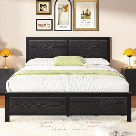 VECELO Full Size Bed Frame with Black Wood Headboard and Footboard, 14 Inch Platform Mattress Foundation, No Box Spring Needed, Heavy Duty Support, Easy Assembly VECELO