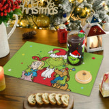 DAZONGE Set of 6 Christmas Table Placemats, Green Xmas Placemats for Dining Table Decor, Washable Table Mats for Christmas Holiday Home Kitchen Decor DAZONGE