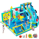 FINCOME Bounce House Double Slides for Kids 3-12, Large Bounce Castle with Air Blower 550W, Pool, Jumping, Climbing, Balls, Ring Toss, Inflatable Water Park for Birthday Party Holiday Outdoor Indoor FINCOME