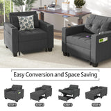 DURASPACE 39 Inch Sleeper Chair 3-in-1 Convertible Chair Bed Pull Out Sleeper Chair Beds Adjustable Single Armchair Sofa Bed with USB Ports, Side Pocket, Cup Holder (Dark Gray Linen) DURASPACE