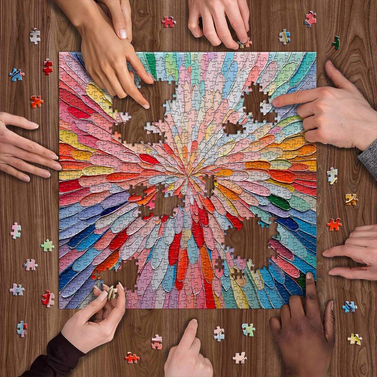 Hard Impossible Puzzles for Adults 1000 Piece, Gradient Rainbow Puzzle Flower, Colorful Challenging Difficult Jigsaw Puzzles Painting PICKFORU