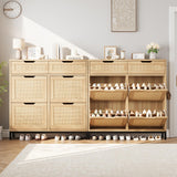 Jocoevol Rattan Shoe Cabinet Storage for Entryway - Hidden Shoes Storage with 4 Flip Drawers, Narrow Shoe Organizer Cabinet for Hallway, Foyer (Brown) Jocoevol