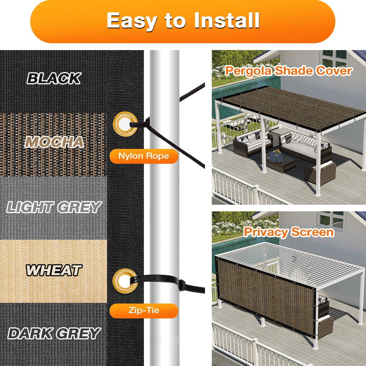 Artpuch Outdoor Pergola Shade Cover 10x18 FT Sun Shade Cloth with Grommets Mocha 90% UV Protection Canopy Patio Privacy Screen (Customized Available) Artpuch