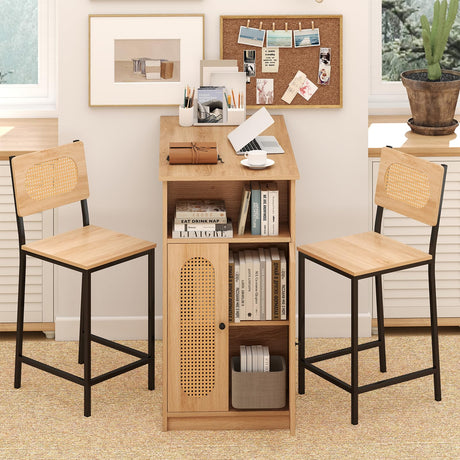 Tangkula 3-Piece Counter Height Bar Table Set, Kitchen Table with 2 Bar Stools & Storage Shelves, Breakfast Table Set with Backrests & Footrests, Rectangular High Top Pub Table with Chairs for 2 Tangkula