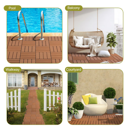 famobay Wood Plastic Composite Patio Deck Tiles,DIY Interlocking Decking Tiles, Floor Tile,Durable, Maintenance,Waterproof,Indoor Outdoor (6, 3D Teak, 12" x 12") - WoodArtSupply