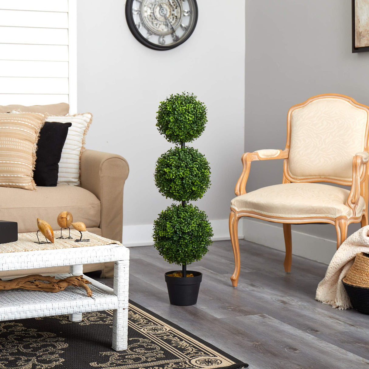 Nearly Natural 3ft. Artificial Triple Ball Boxwood Topiary Tree (Indoor/Outdoor) T2021, Green Nearly Natural