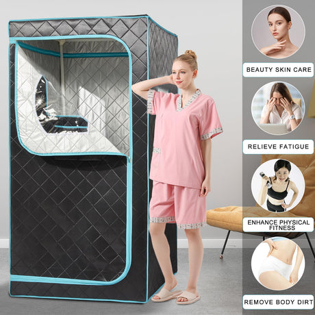 AURGOD Portable Full Size Infrared Sauna, One Person Sauna Tent Set for Home Spa with Temperature Remote Control, Heating Foot Pad and Reinforced Foldable Chair (Infrared Sauna) AURGOD