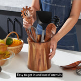 LOHONER Wooden Utensil Holder for Countertop, 360° Rotating Kitchen Utensil Holder, 7.2"x 6" Large Acacia Cooking Utensil Holder for Kitchen Counter, Farmhouse Kitchen Decor LOHONER