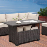 WAROOM Outdoor PE Wicker Coffee Table - Patio Rattan Garden Furniture Multi-Functional Storage Tea Dining Table, Dark Brown WAROOM