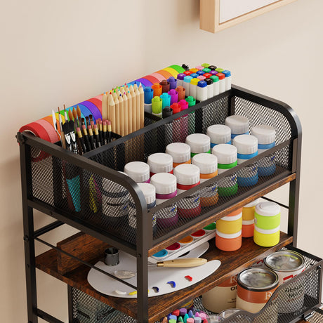 Art cart, 5 Tier Rolling Cart - Utility Cart with Storage Drawer and Wheels, Versatile Art & Craft Organizer for Home, Office, or Studio Ideal for Storing Brushes, Paints Homsorout