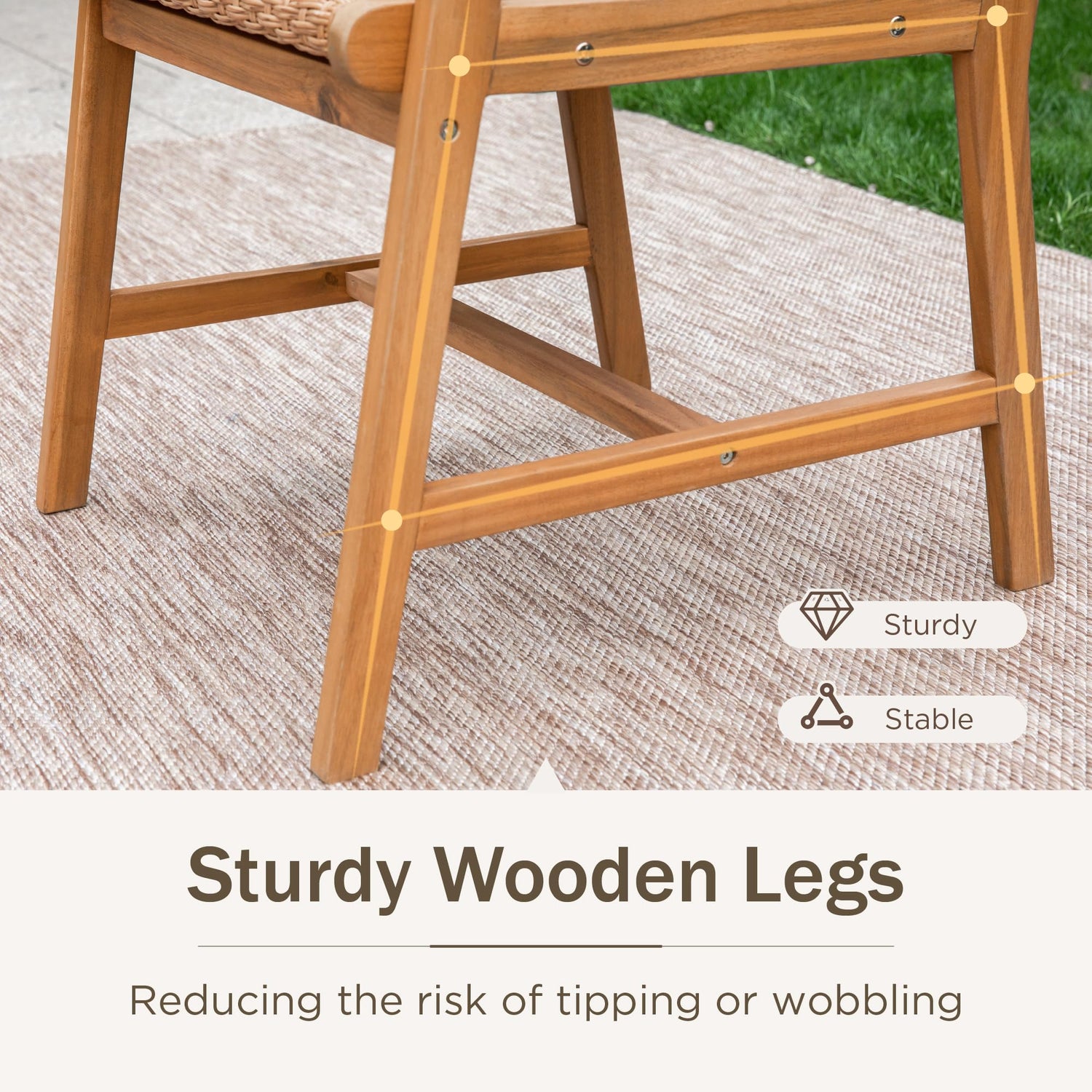 PHI VILLA Outdoor Acacia Wood Dining Chairs Set of 4, Armchairs with Strong Wicker Back & Seat, Farmhouse Style Teak Patio Deck Yard Balcony Garden Furniture PHI VILLA