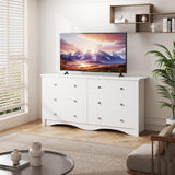 Furmax 6 Wood Drawers Dresser for Bedroom, Double Dresser for TV up to 65 inch, TV Stand Storage Chest of Drawers for Living Room Hallway Entryway (White) Furmax