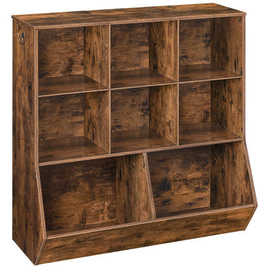 HOOBRO Rustic Brown Kids Bookshelf and Toy Storage Cabinet with 8 Cubicles - WoodArtSupply