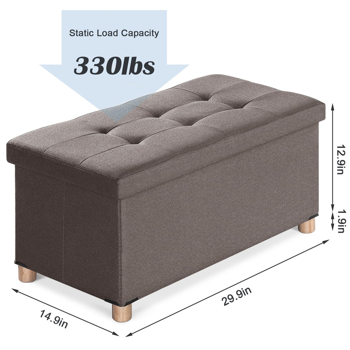 BRIAN & DANY 30” Folding Storage Ottoman Bench with Wooden Feet and Lid, Linen Fabric Bench with Resilient Sponge Padded for Bedroom, Living Room & Entryway, Foot Rest, Brown BRIAN & DANY