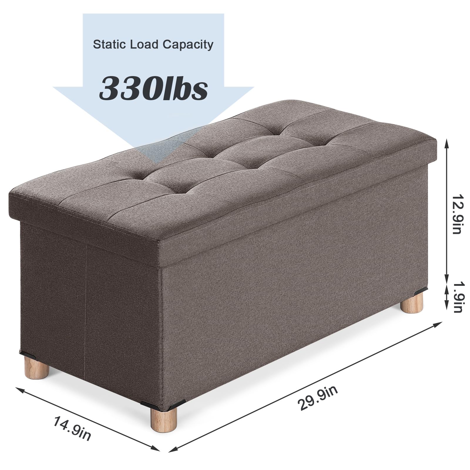 BRIAN & DANY 30” Folding Storage Ottoman Bench with Wooden Feet and Lid, Linen Fabric Bench with Resilient Sponge Padded for Bedroom, Living Room & Entryway, Foot Rest, Brown - WoodArtSupply