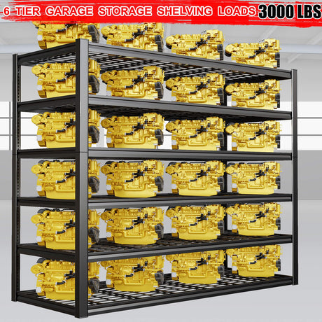 PMKES 50" W Garage Shelving Heavy Duty, 6 Tier Garage Shelves, 84" H Adjustable Storage Shelving Unit, Commercial Metal Shelves for Warehouse, Basement, Shop PMKES