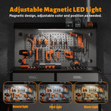 Rumetol 65" Heavy Duty Garage Workbench with Storage Drawers & Pegboard,2000lbs Capacity Metal Work Bench with Lockable Magnetic Cabinets,Adjustable LED Light for Workshop/Garage Rumetol