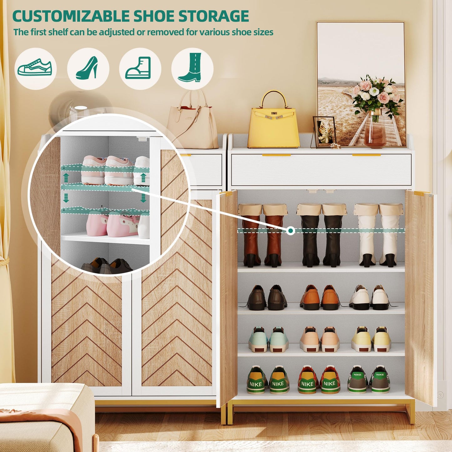YITAHOME Shoe Cabinet Entryway with Doors, 5-Tier Shoe Storage Cabinet with Drawer, Large Capacity Wooden Shoes Rack Organizer for