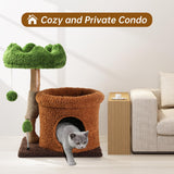 Small Cat Tree for Indoor Cats Large Adult, Cats Climbing Tower with Scratching Post, Cat Condo, Green Wood Cats Tree, Flower Cat Trees, Modern Cute Cat Tree with Dangling Ball (Mnit Green) Yungaspy
