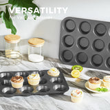 HONGBAKE Muffin Pan for Baking, Nonstick Cupcake Tin 12 Cup, 2 Pack Cup Cake Tray, Premium Cheesecake Pans, Dishwasher Safe - Dark Grey HONGBAKE