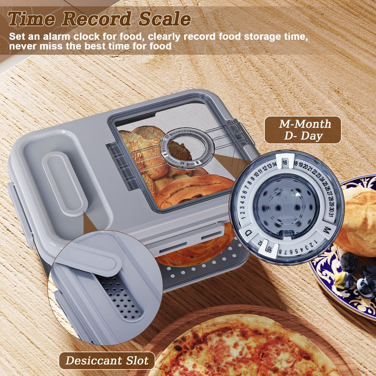 ANYPROLUS Bread Box for Homemade Bread, Time Recording Bread Containers Storage Airtight Loaf, Bread Storage Container Bread Keeper with Lid, Bread Box for Kitchen Countertop, Grey ANYPROLUS