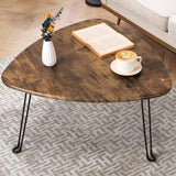 FEUFOAM Folding Coffee Table Triangle Designs Oval Coffee Tables Mid Century Wooden Triangular Accent Table with Metal Legs Foldable Industrial Sofa Center Table for Living Room Space Saving FEUFOAM