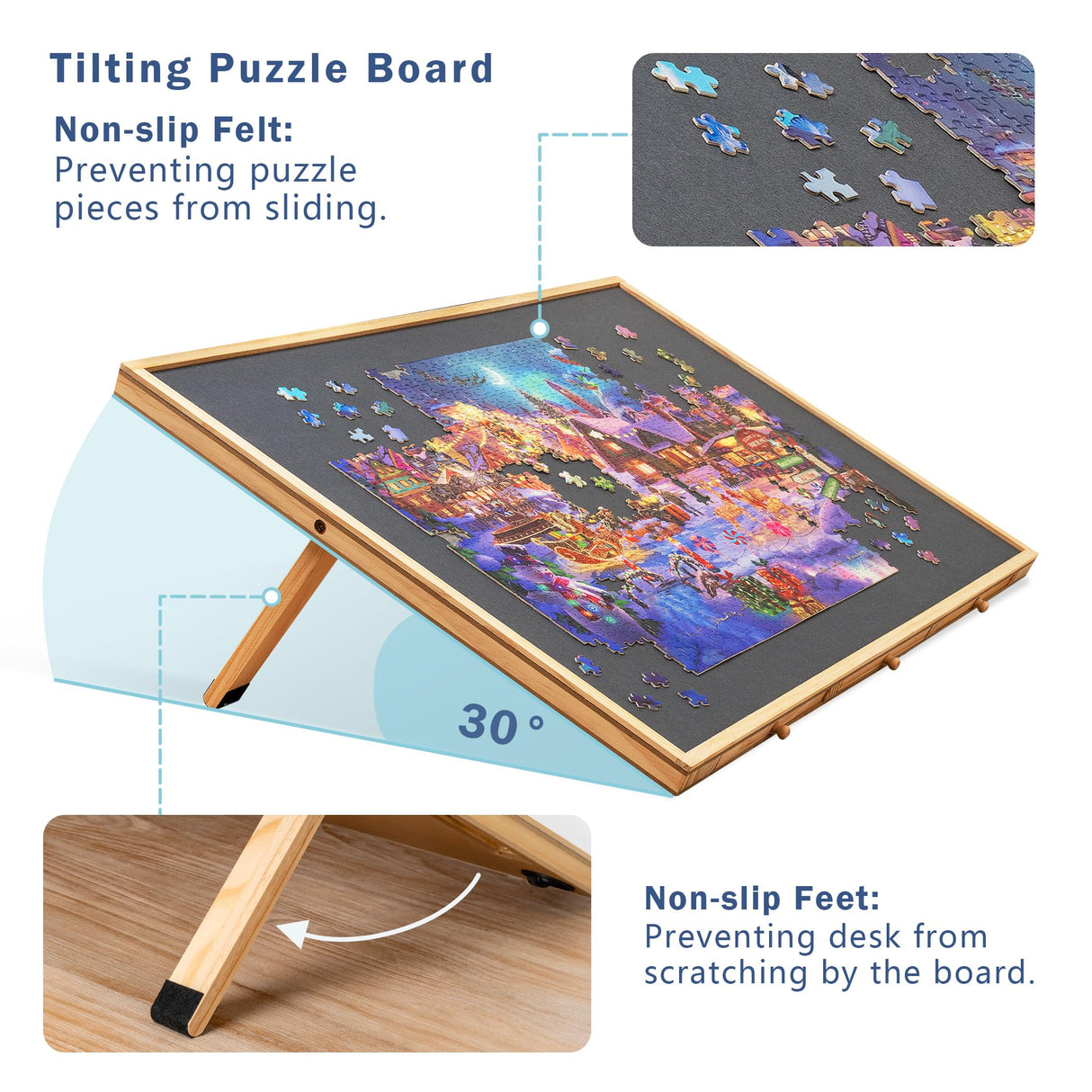 Lavievert 2-in-1 Tilting & Rotating Puzzle Board with 6 Colored Drawers & Cover, Portable Jigsaw Puzzle Table for Adults, Wooden Swivel Puzzle Plateau with Non-Slip Tabletop for Up to 1500 Pieces LAVIEVERT