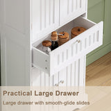 ChooChoo 51" H Tall Bathroom Floor Cabinet, Modern Bathroom Storage Cabinet with Drawer and Adjustable Shelves, Freestanding Kitchen Pantry Cupboard with 4 Doors for Living Room, White ChooChoo