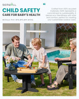 SERWALL Outdoor Coffee Table, HDPE Patio Round Coffee Table for Balcony, Garden, Backyard (Black) SERWALL