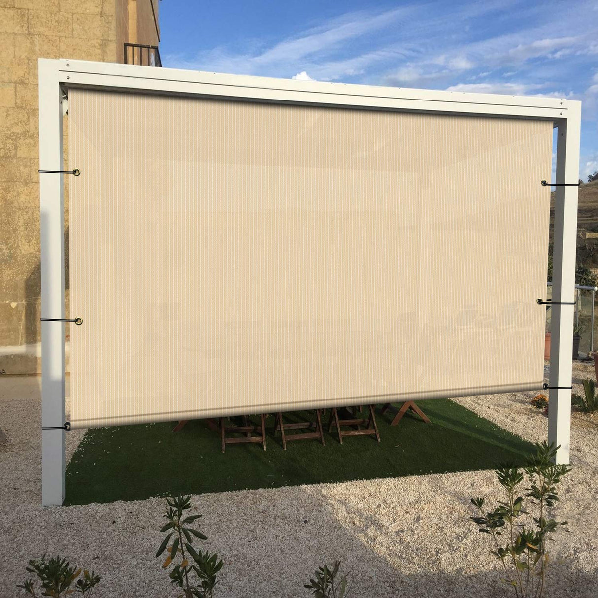 E&K Sunrise 8’x16’ Outdoor Shade Canopy Cover with Grommets Weighted Rods Sun Shade Cover UV Block for Pergola Patio Deck Backyard (Beige) E&K