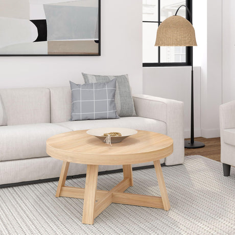Plank+Beam Classic Round Coffee Table, 36 Inch Farmhouse Coffee Table, Rustic Mini Center Tables for Small Spaces, Small Living Space Tea Table, Blonde Wirebrush Plank+Beam