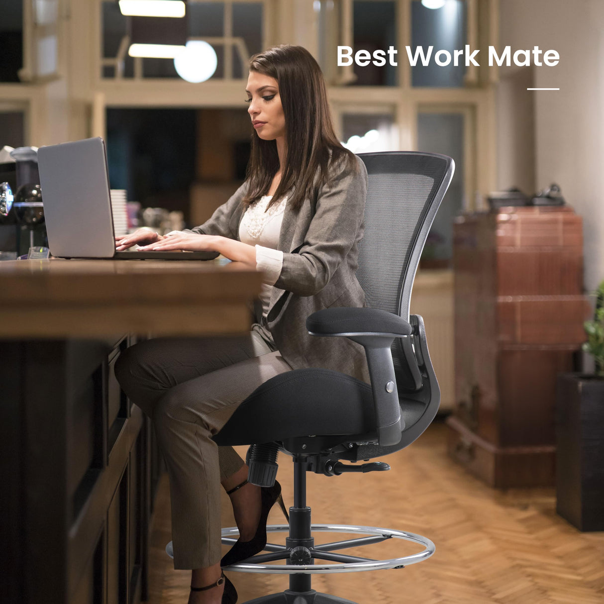 BOLISS Ergonomic Mesh Computer Office Drafting Chair with Super Soft Adjustable Arms Molded Foam Seat Cushion and Lumbar Support-Black BOLISS