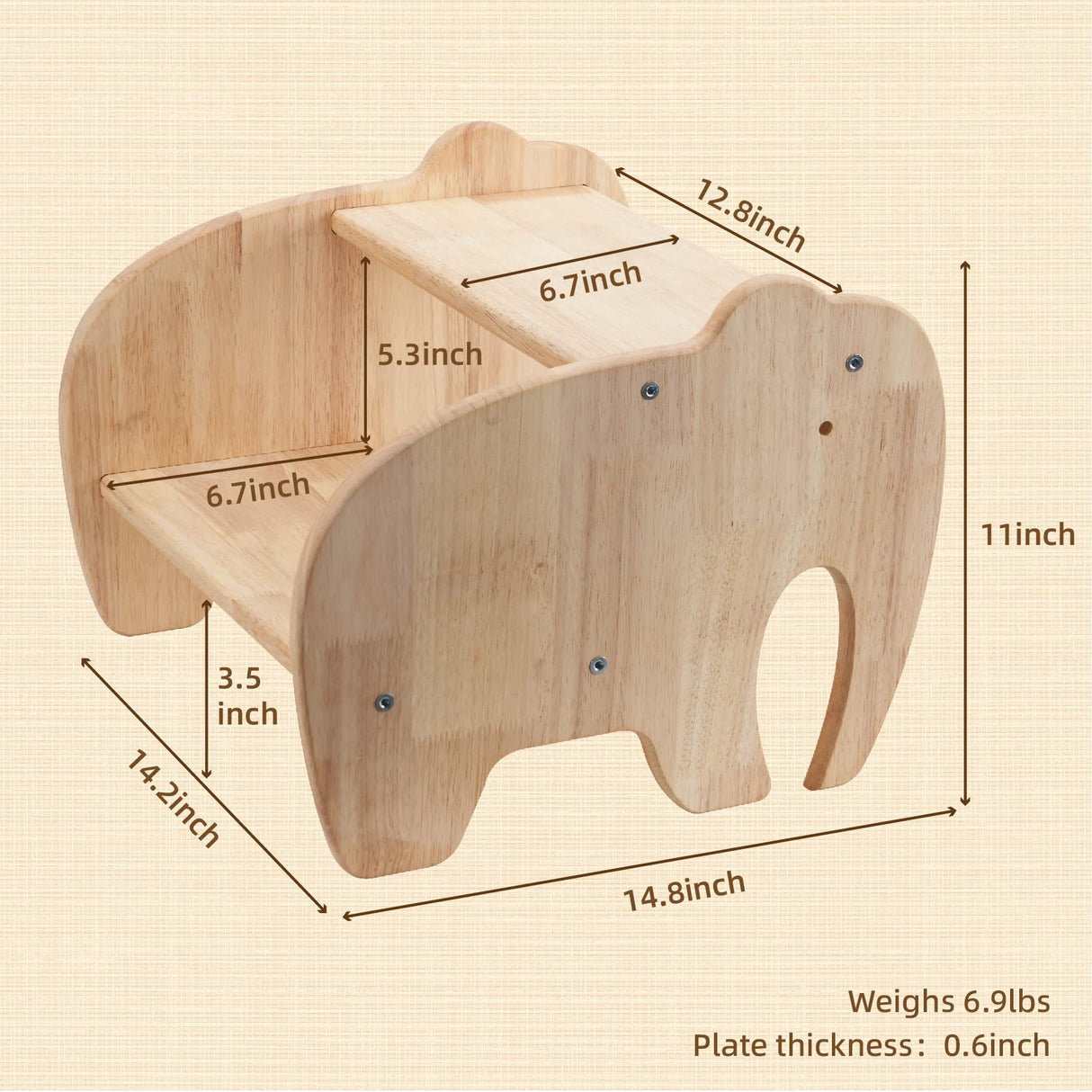DyPinYise Wooden Step Stool for Kids, Toddler Step Stool of Elephant Shape Two Step Children's Stool for Bathroom Sink, Kitchen, Bedroom, Potty Training DyPinYise