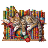 Wooden Puzzles for Adults, Snoozing Cat Wooden Jigsaw Puzzles for Adults, Library Kitten Wood Puzzles Adult, Unique Animal Shape, Gifts for Cat Lovers & Friends, Home Decor (M -11.4 * 9.2in -190 pcs) Pijesaksa
