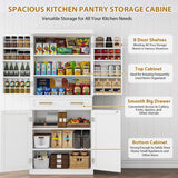 Tall Kitchen Pantry Cabinet with 8 Hanging Shelves, 71” Storage Cabinet with 2 Cabinets, a Large Drawer & Adjustable Shelves, Freestanding Pantry Cabinet for Kitchen, Dining Room, Living Room, White knoworld