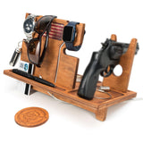 ROSTMARYGIFT Night stand - Gun tray organizer - Wood gun holder with watch charger - Ideal for police officers - Law enforcement gifts for him - Father's day gift ROSTMARYGIFT
