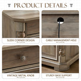 Yechen 55'' Wood Executive Desk with 7 Drawers - Farmhouse Home Office Desks with Power Outlet, Wooden Computer Desk with Roman Columns, Rustic Writing Table for Work & Study, Weathered Reclaimed Oak Yechen