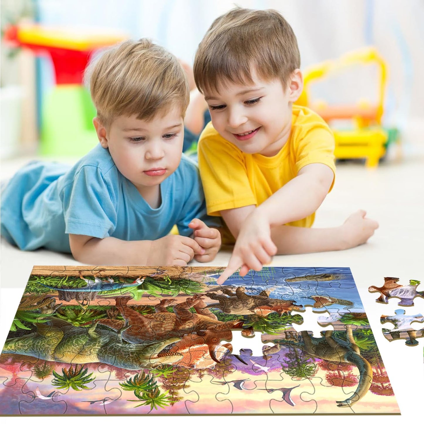 Dinosaur Puzzles for Kids Ages 4-8 Year Old - World of Huge Dinosaurs,2 Packs 60 Pieces Jigsaw Puzzle for Toddler Children Learning Educational Puzzles Toys for Boys and Girls.